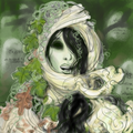 The Green Lady is a goddess of the dead; she wears a shroud, her hair is tangled with dead leaves and oakmoss, ivy clings to her, her skin is deathly pale and she has no eyes... eyes are one of the first things to go.